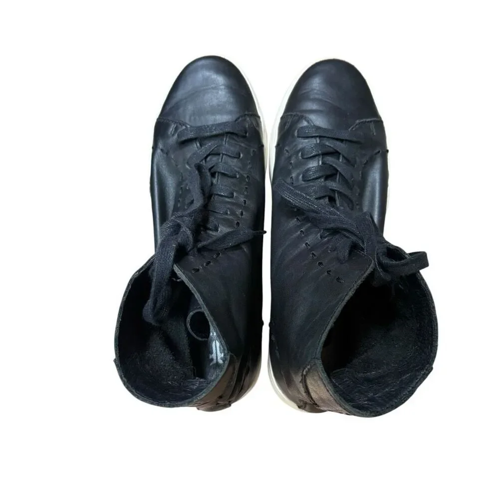 Frye Lena black leather high-top sneakers distinct whipstitch detail size 8